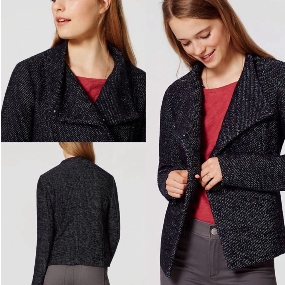 LOFT Black Blazer with Wide Lapel and Asymmetrical Closure